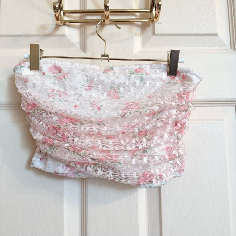 Pink rose print tube top